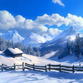Snowy Mountains and Cabin Retreat
