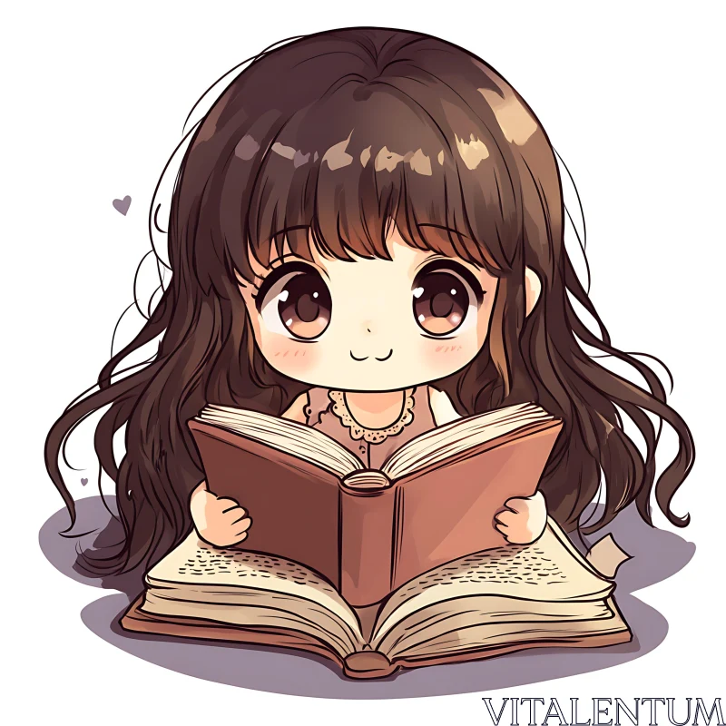 AI ART Cute Anime Girl Holding an Open Book