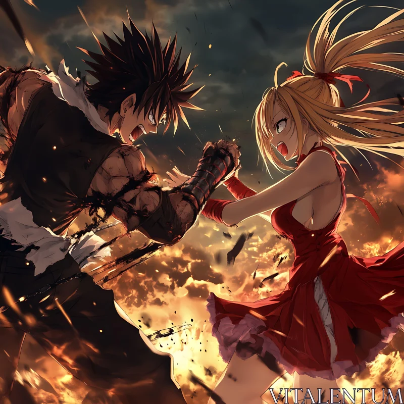 Fiery Confrontation in Anime Art AI Image