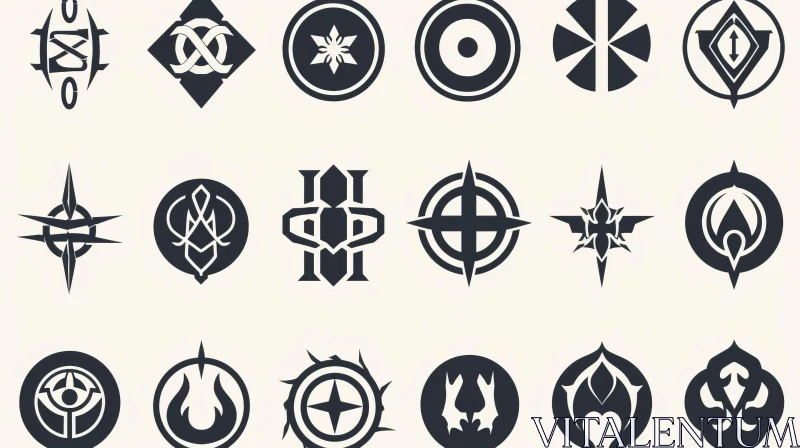 Geometric and Tribal Icon Set in Darkerrorcore Style AI Image