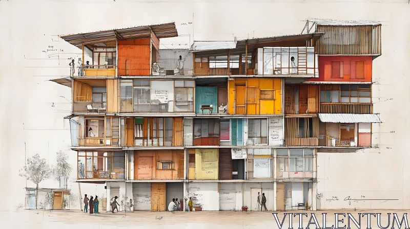 Colorful Multi-level Housing Architectural Diagram AI Image