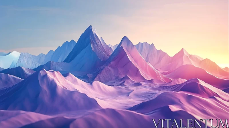 AI ART Tranquil Mountain Range in Pink and Blue