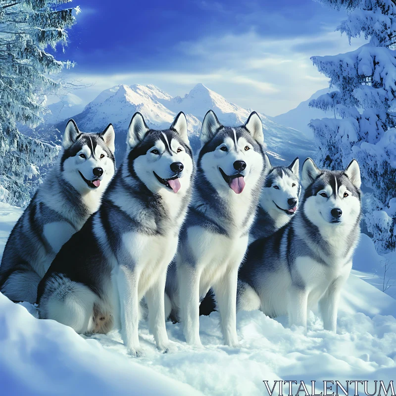 Husky Dogs in Snow AI Image