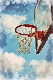 Basketball Hoop Against a Clear Blue Sky AI Generated Image