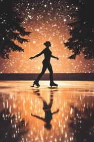 Graceful Ice Skating Silhouette at Sunset AI Generated Picture