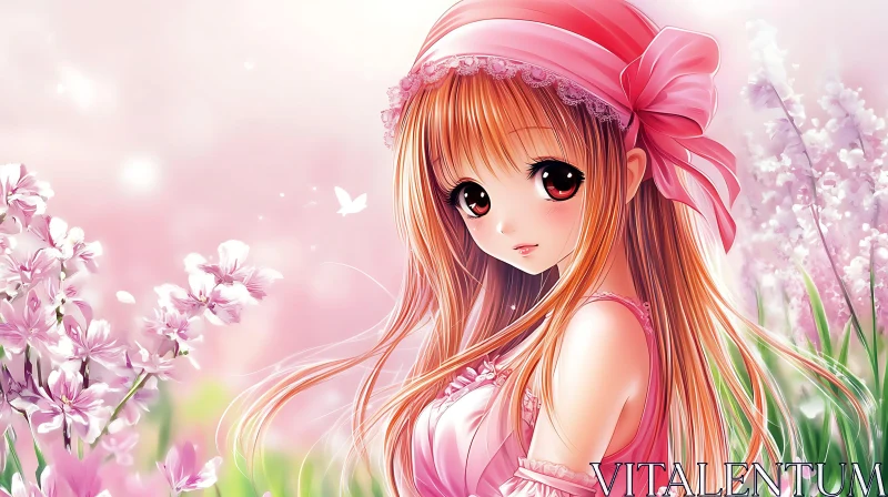 Serene Anime Girl Surrounded by Blossoms AI Image