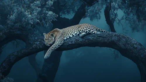 Resting Leopard on a Tree Branch