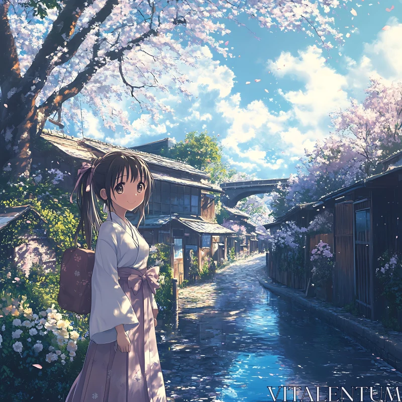 Tranquil Anime Landscape in Spring AI Image