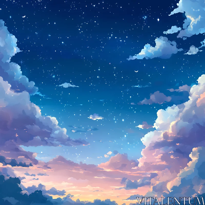 Celestial Evening Sky with Clouds and Stars AI Image