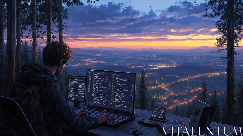 AI ART Programmer in Nature at Dusk