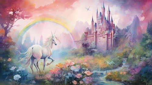 Magical Unicorn and Castle Fantasy Landscape