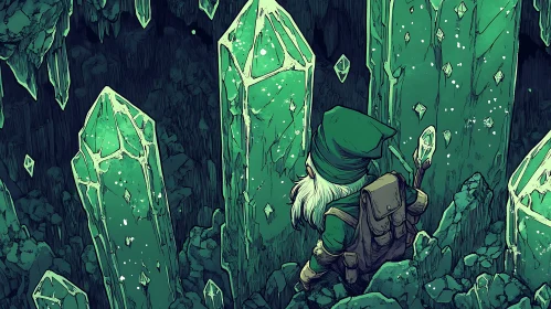 Emerald Crystal Cave with Gnome