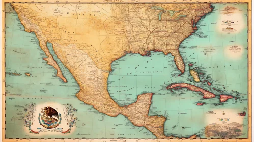 Antique North and Central America Map