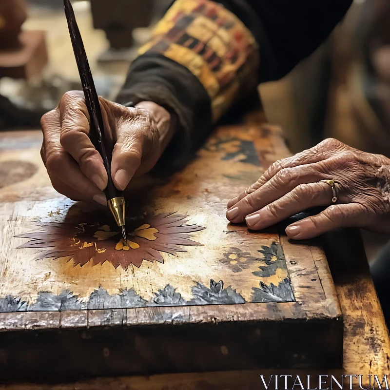 AI ART Hands Painting Floral Wood Design