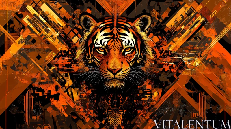 AI ART Abstract Tiger Face with Geometric Patterns