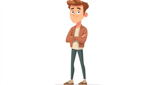 Confident Cartoon Man with Brown Jacket