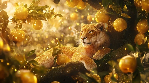 Golden Lion in Citrus Orchard