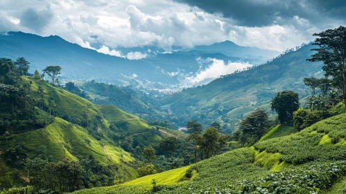 Verdant Mountains Under Cloudy Sky