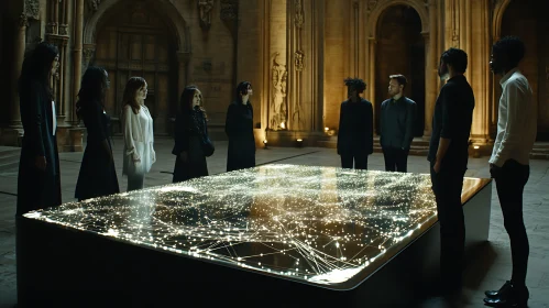 People Gazing at Lighted Table