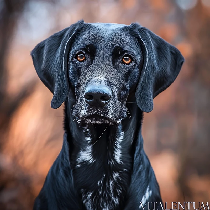 Black Dog Close-Up with Brown Eyes and Earthy Background AI Image