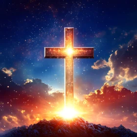 Radiant Cross Against Starry Sky