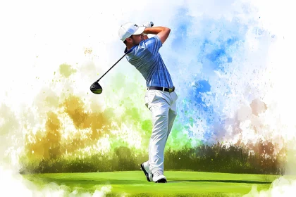 Dynamic Golf Swing Art - Vibrant and Energetic , AI