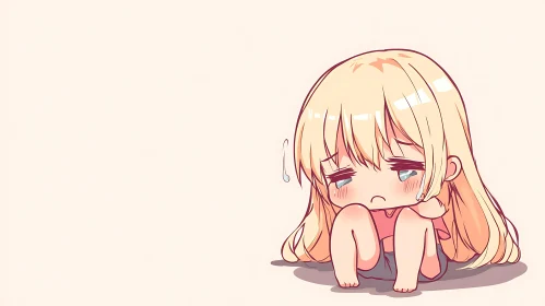 Cute and Sad Blonde Chibi Girl