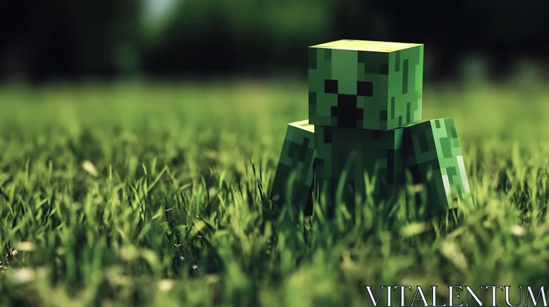 Green Minecraft Character in Field AI Image