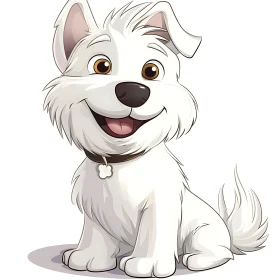 Happy Animated White Dog with Fluffy Fur