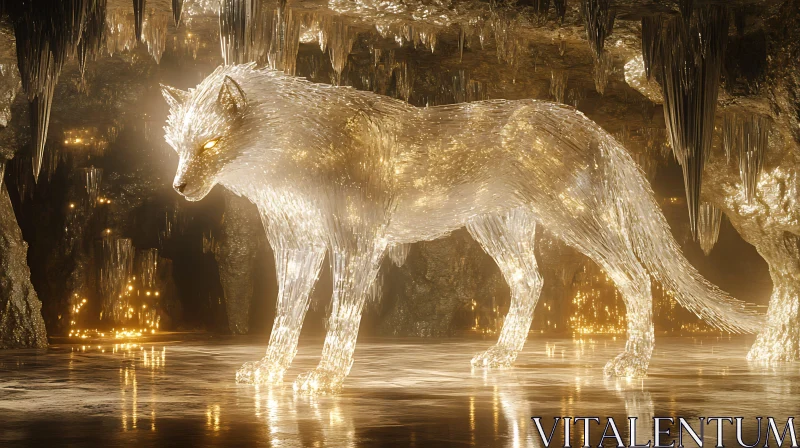 AI ART Golden Light Wolf Cave