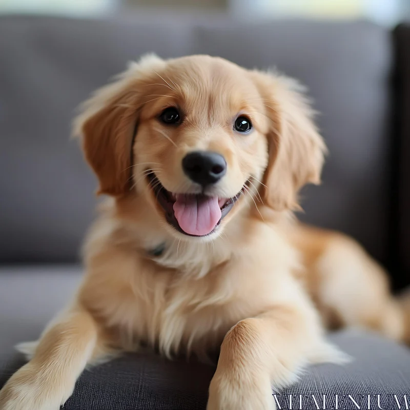 Golden Retriever Puppy on Couch AI Image