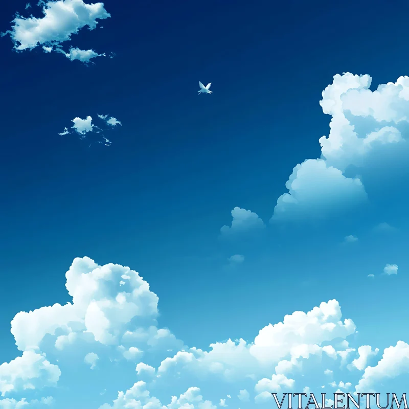 Peaceful Daytime Sky with Clouds and Lone Bird AI Image