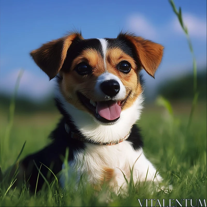 Happy Puppy in the Grass AI Image