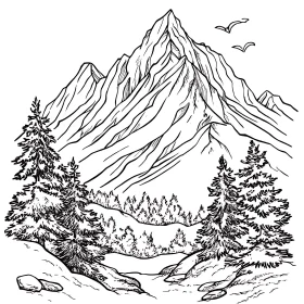 Mountain Peaks and Pine Trees Sketch