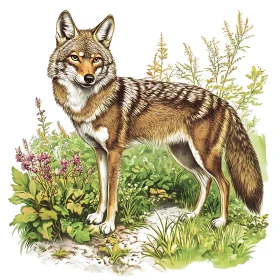 Illustrated Wolf among Greenery