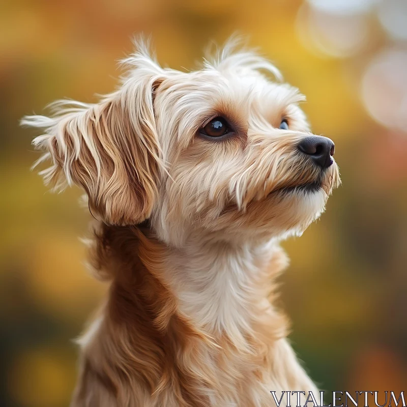 Adorable Fluffy Dog Gazing in Autumn Setting AI Image