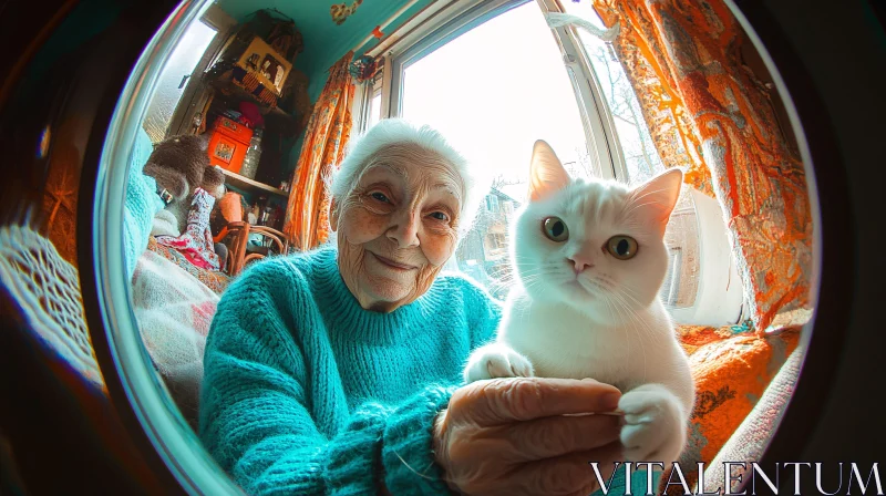 AI ART Heartwarming Image of Senior Woman and Cat