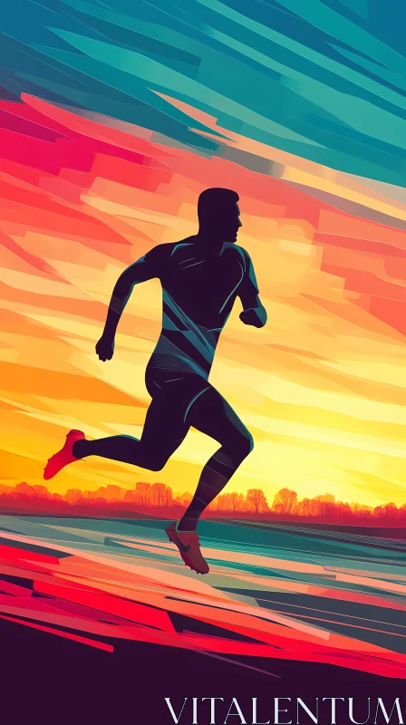 Silhouette of a Runner Amidst a Stunning Sunset AI Image