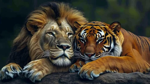 Majestic Lion and Tiger Companionship