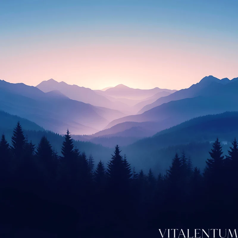 Blue Mountain Landscape with Forest AI Image