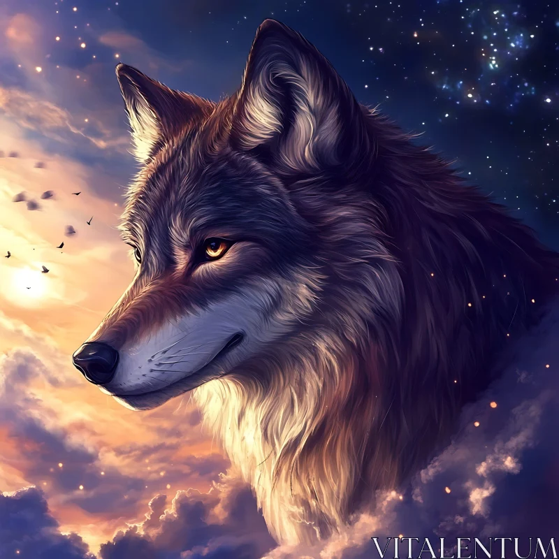 Celestial Wolf Portrait AI Image