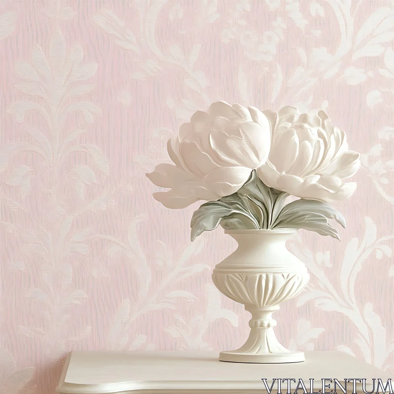 AI ART Ornate Ivory Flower Vase on Pink Background