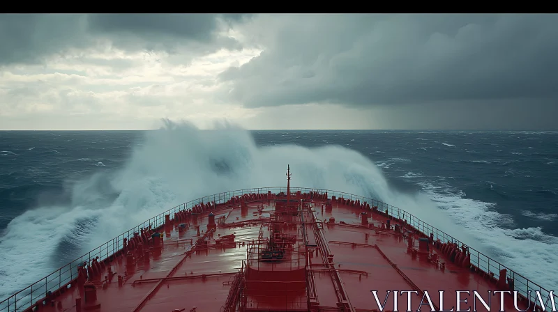 Ship Amidst Ocean Storm AI Image