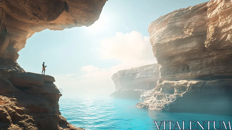 Seascape of cliffs and turquoise sea AI Image