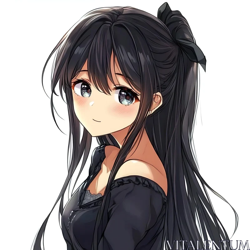 Anime Character Design with Black Hair and Ribbon AI Image