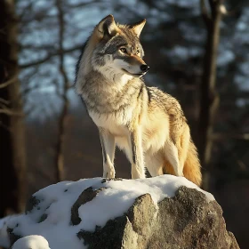 Lone Wolf Portrait in Winter Landscape