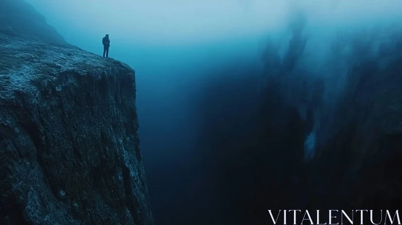 AI ART Man on Cliff Edge in Foggy Landscape