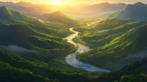 Sunlit Valley with Winding River