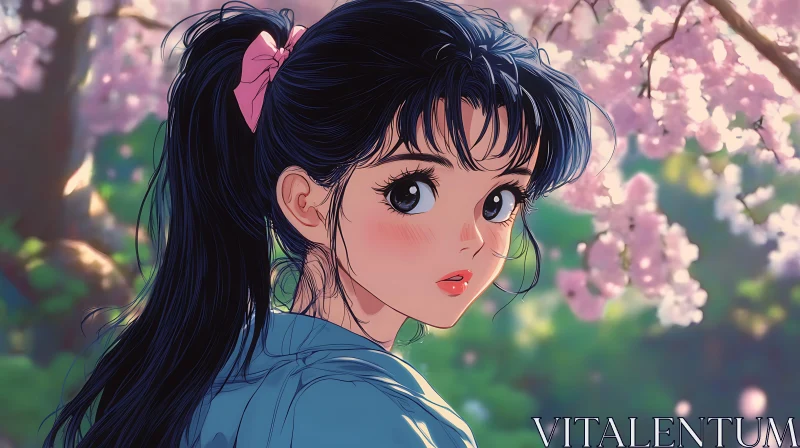 Springtime Anime Portrait AI Image