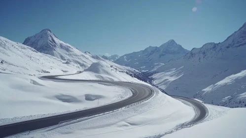 Winding Mountain Road in Winter Landscape